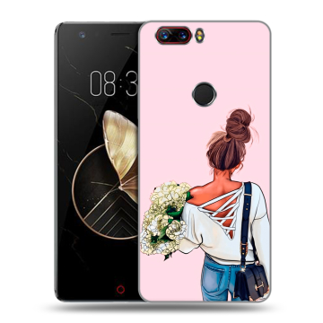 Пластиковый чехол на ZTE Nubia Z17 с принтом Девушка и букет