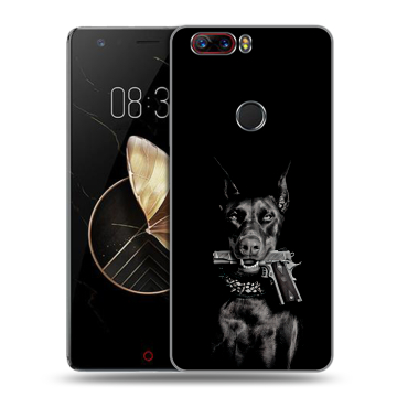 Пластиковый чехол на ZTE Nubia Z17 с принтом Доберман и пистолет