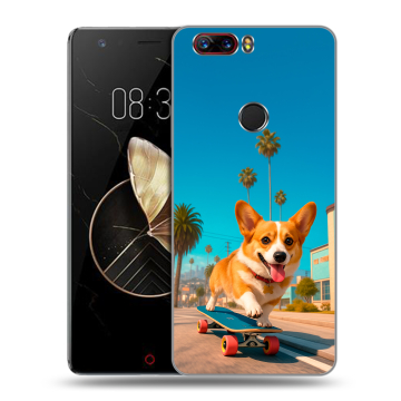 Пластиковый чехол на ZTE Nubia Z17 с принтом Корги на скейте