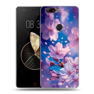 Пластиковый чехол на ZTE Nubia Z17 с принтом цветы бабочки