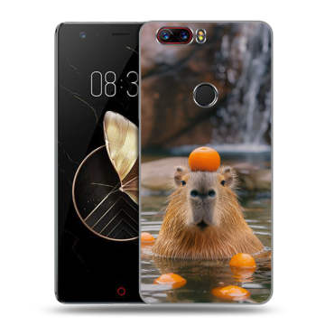 Пластиковый чехол на ZTE Nubia Z17 с принтом Капибара с апельсином Пластиковый чехол на ZTE Nubia Z17 с принтом Капибара с апельсином