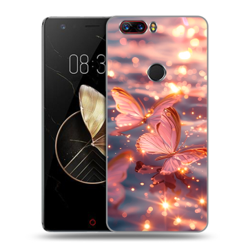 Пластиковый чехол на ZTE Nubia Z17 с принтом бабочки розовые