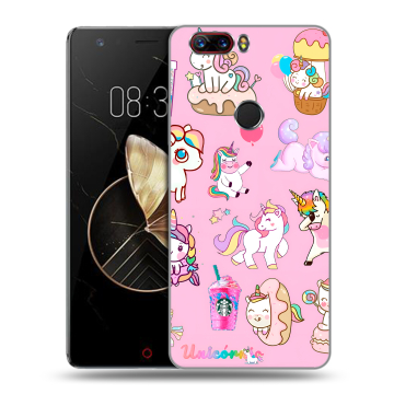 Пластиковый чехол на ZTE Nubia Z17 с принтом розовые единороги