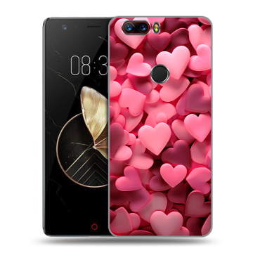 Пластиковый чехол на ZTE Nubia Z17 с принтом розовые сердечки