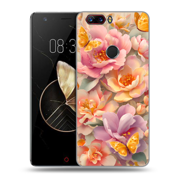 Пластиковый чехол на ZTE Nubia Z17 с принтом Цветы и бабочки