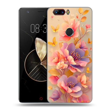 Пластиковый чехол на ZTE Nubia Z17 с принтом Цветы и бабочки