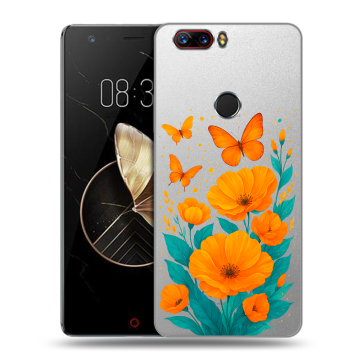Пластиковый чехол на ZTE Nubia Z17 с принтом цветы бабочки