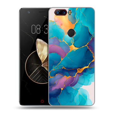 Пластиковый чехол на ZTE Nubia Z17 с принтом Мрамор блестки