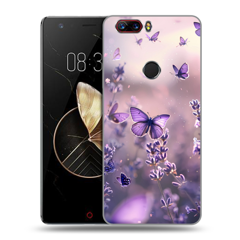 Пластиковый чехол на ZTE Nubia Z17 с принтом бабочки и лаванда Пластиковый чехол на ZTE Nubia Z17 с принтом бабочки и лаванда