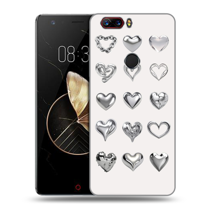 Пластиковый чехол на ZTE Nubia Z17 с принтом Y2K сердечки Пластиковый чехол на ZTE Nubia Z17 с принтом Y2K сердечки