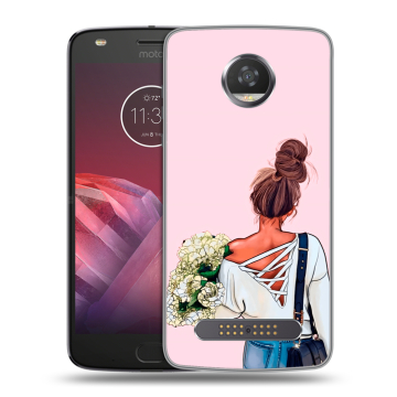 Силиконовый чехол на Motorola Moto Z2 Play с принтом Девушка и букет