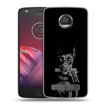 Силиконовый чехол на Motorola Moto Z2 Play с принтом Доберман и пистолет