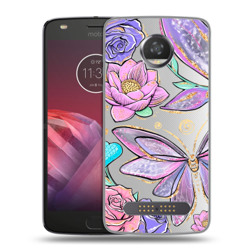 Силиконовый чехол на Motorola Moto Z2 Play с принтом Бабочки и цветы