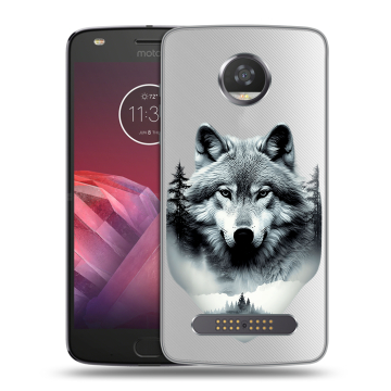 Силиконовый чехол на Motorola Moto Z2 Play с принтом Волк в лесу