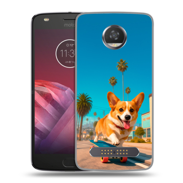 Силиконовый чехол на Motorola Moto Z2 Play с принтом Корги на скейте