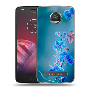 Силиконовый чехол на Motorola Moto Z2 Play с принтом Голубые цветы