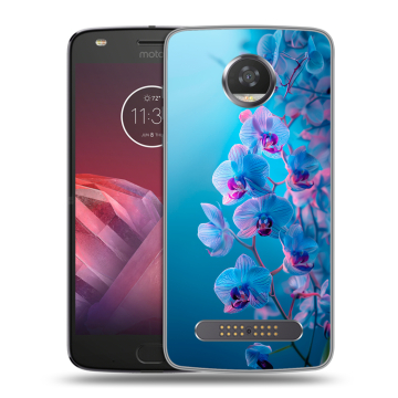 Силиконовый чехол на Motorola Moto Z2 Play с принтом голубые орхидеи