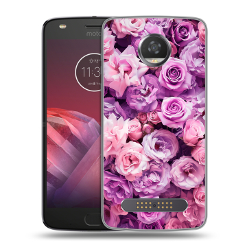 Силиконовый чехол на Motorola Moto Z2 Play с принтом лавандовые розы Силиконовый чехол на Motorola Moto Z2 Play с принтом лавандовые розы