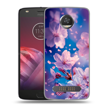Силиконовый чехол на Motorola Moto Z2 Play с принтом цветы бабочки