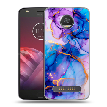 Силиконовый чехол на Motorola Moto Z2 Play с принтом синий мрамор