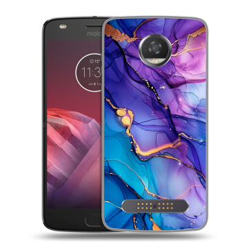Силиконовый чехол на Motorola Moto Z2 Play с принтом синий мрамор