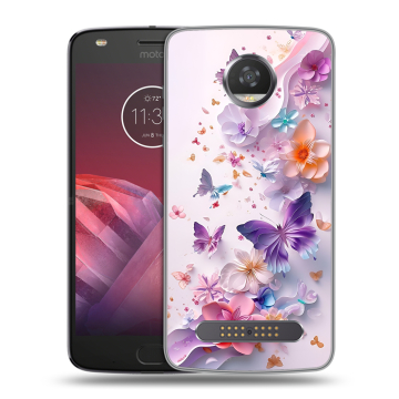 Силиконовый чехол на Motorola Moto Z2 Play с принтом цветы бабочки