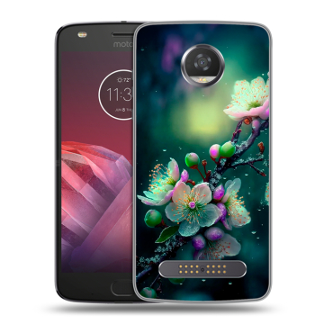 Силиконовый чехол на Motorola Moto Z2 Play с принтом Цветы и мрамор