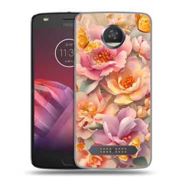 Силиконовый чехол на Motorola Moto Z2 Play с принтом Цветы и бабочки Силиконовый чехол на Motorola Moto Z2 Play с принтом Цветы и бабочки