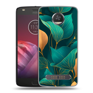Силиконовый чехол на Motorola Moto Z2 Play с принтом Листья и золото Силиконовый чехол на Motorola Moto Z2 Play с принтом Листья и золото