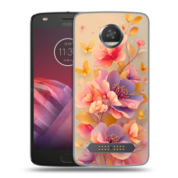 Силиконовый чехол на Motorola Moto Z2 Play с принтом Цветы и бабочки Силиконовый чехол на Motorola Moto Z2 Play с принтом Цветы и бабочки
