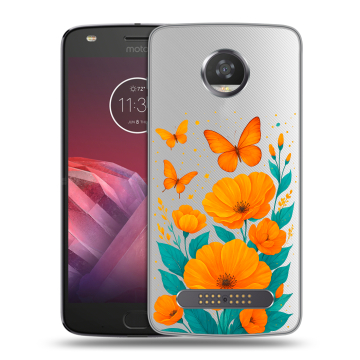 Силиконовый чехол на Motorola Moto Z2 Play с принтом цветы бабочки Силиконовый чехол на Motorola Moto Z2 Play с принтом цветы бабочки
