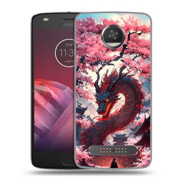 Силиконовый чехол на Motorola Moto Z2 Play с принтом Дракон Японский