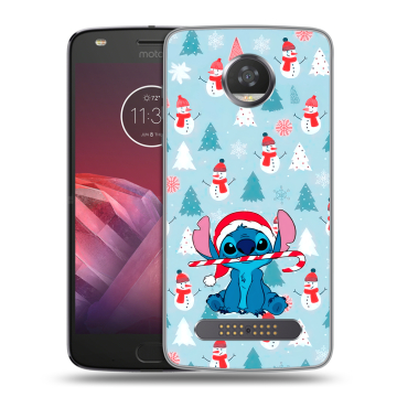 Силиконовый чехол на Motorola Moto Z2 Play с принтом Стич Новый год