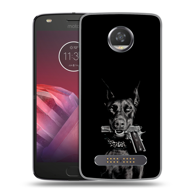 Силиконовый чехол на Motorola Moto Z2 Play с принтом Доберман и пистолет Силиконовый чехол на Motorola Moto Z2 Play с принтом Доберман и пистолет