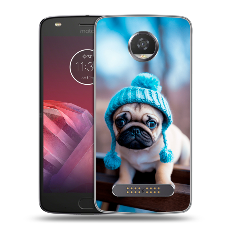 Силиконовый чехол на Motorola Moto Z2 Play с принтом Мопс в шапке Силиконовый чехол на Motorola Moto Z2 Play с принтом Мопс в шапке