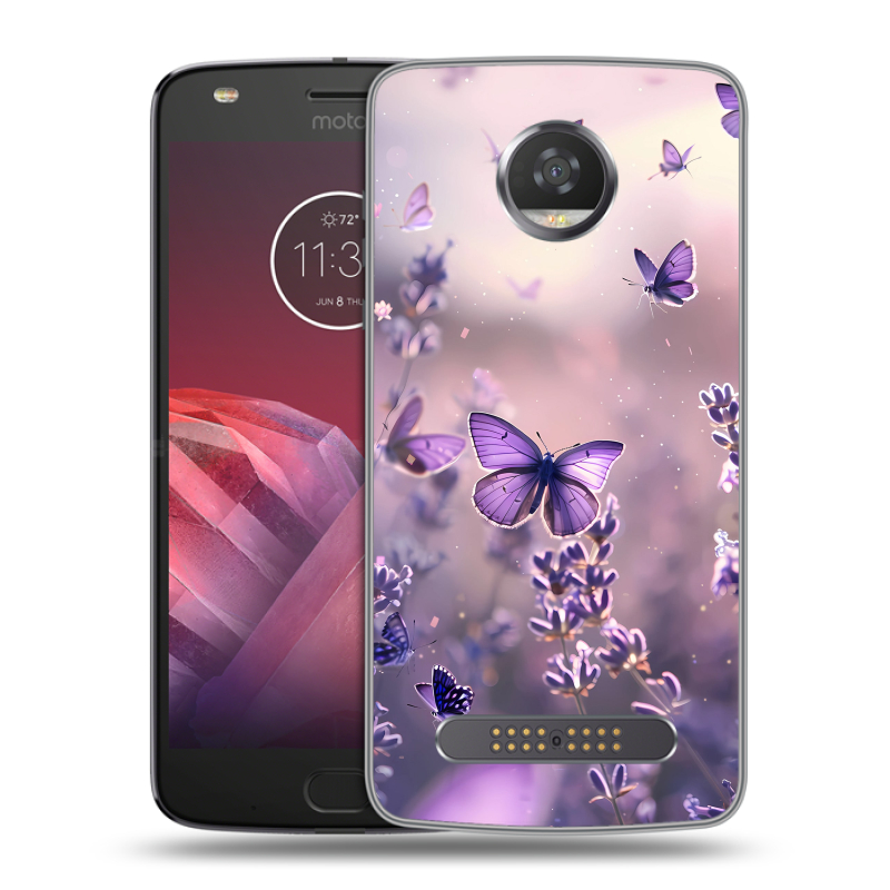 Силиконовый чехол на Motorola Moto Z2 Play с принтом бабочки и лаванда Силиконовый чехол на Motorola Moto Z2 Play с принтом бабочки и лаванда