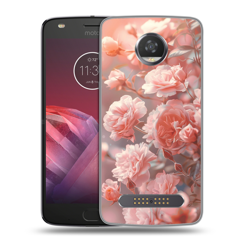 Силиконовый чехол на Motorola Moto Z2 Play с принтом Розовые розы Силиконовый чехол на Motorola Moto Z2 Play с принтом Розовые розы
