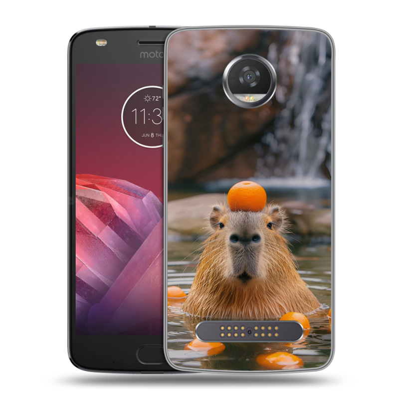 Силиконовый чехол на Motorola Moto Z2 Play с принтом Капибара с апельсином Силиконовый чехол на Motorola Moto Z2 Play с принтом Капибара с апельсином