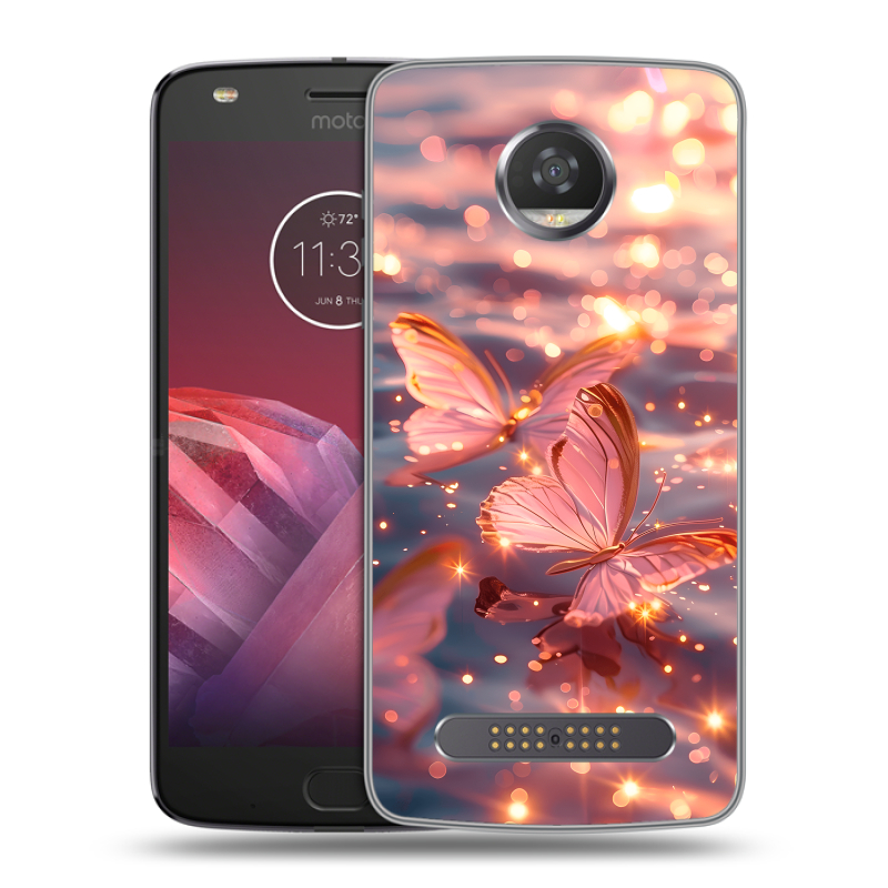 Силиконовый чехол на Motorola Moto Z2 Play с принтом бабочки розовые Силиконовый чехол на Motorola Moto Z2 Play с принтом бабочки розовые