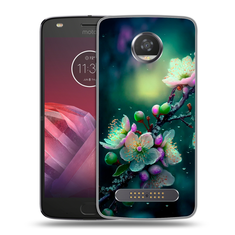 Силиконовый чехол на Motorola Moto Z2 Play с принтом Цветы и мрамор Силиконовый чехол на Motorola Moto Z2 Play с принтом Цветы и мрамор