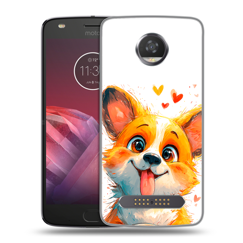 Силиконовый чехол на Motorola Moto Z2 Play с принтом корги Силиконовый чехол на Motorola Moto Z2 Play с принтом корги
