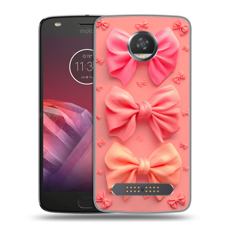 Силиконовый чехол на Motorola Moto Z2 Play с принтом Розовые бантики Силиконовый чехол на Motorola Moto Z2 Play с принтом Розовые бантики