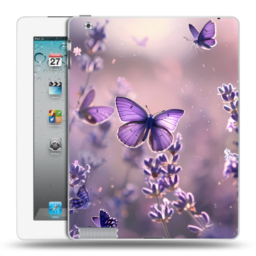 Пластиковый чехол на Ipad 2/3/4 с принтом бабочки и лаванда Пластиковый чехол на Ipad 2/3/4 с принтом бабочки и лаванда