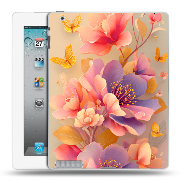 Пластиковый чехол на Ipad 2/3/4 с принтом Цветы и бабочки