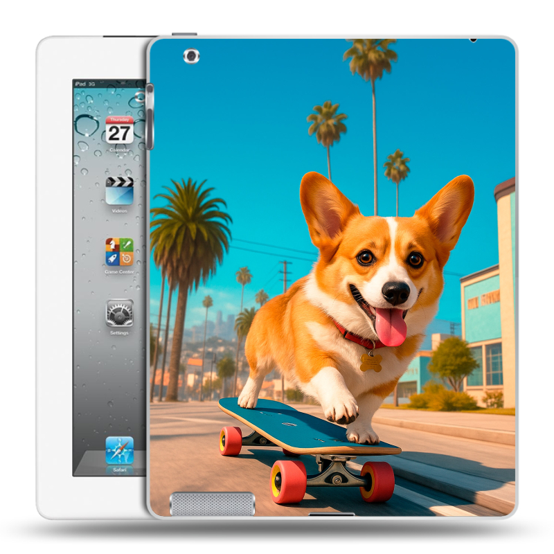 Пластиковый чехол на Ipad 2/3/4 с принтом Корги на скейте Пластиковый чехол на Ipad 2/3/4 с принтом Корги на скейте
