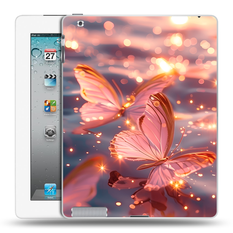 Пластиковый чехол на Ipad 2/3/4 с принтом бабочки розовые Пластиковый чехол на Ipad 2/3/4 с принтом бабочки розовые