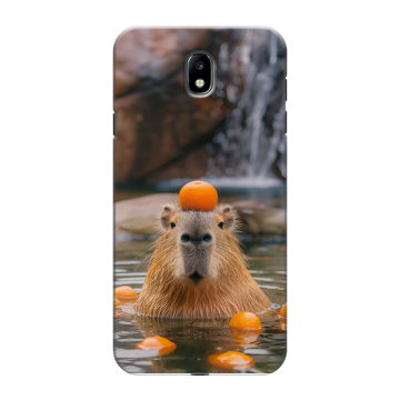 Силиконовый противоударный чехол на Samsung Galaxy J7 (2017) с принтом Капибара с апельсином Силиконовый противоударный чехол на Samsung Galaxy J7 (2017) с принтом Капибара с апельсином