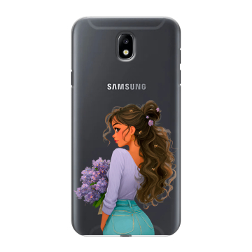 Силиконовый противоударный чехол на Samsung Galaxy J7 (2017) с принтом девушка цветы Силиконовый противоударный чехол на Samsung Galaxy J7 (2017) с принтом девушка цветы