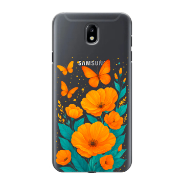 Силиконовый противоударный чехол на Samsung Galaxy J7 (2017) с принтом цветы бабочки Силиконовый противоударный чехол на Samsung Galaxy J7 (2017) с принтом цветы бабочки