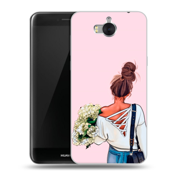 Силиконовый чехол на Huawei Y5 (2017) с принтом Девушка и букет Силиконовый чехол на Huawei Y5 (2017) с принтом Девушка и букет